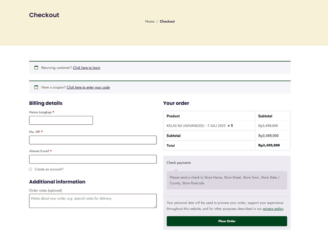 Membuat Form Checkout Langsung Ke Nomor WhatsApp