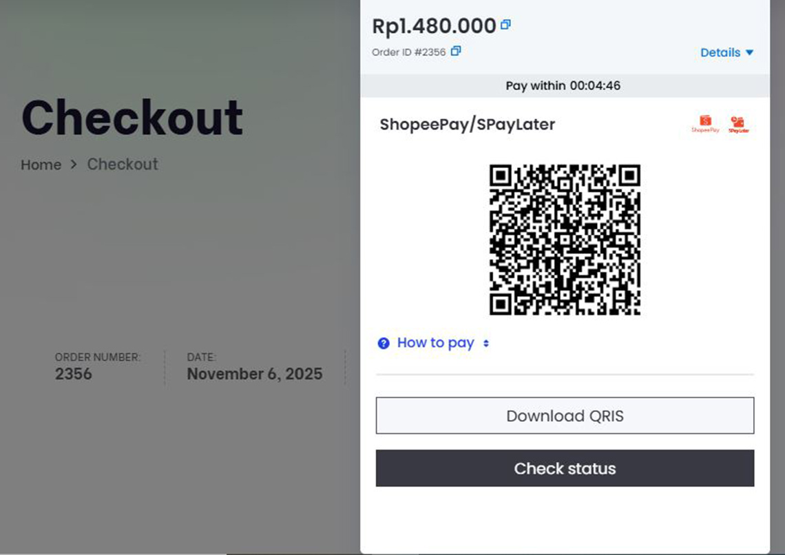 Checkout Website Online Shop dengan ShopeePay